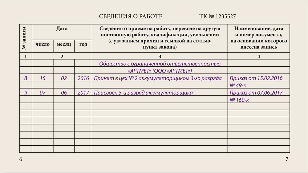 Образец запись в трудовой в связи со смертью работника образец