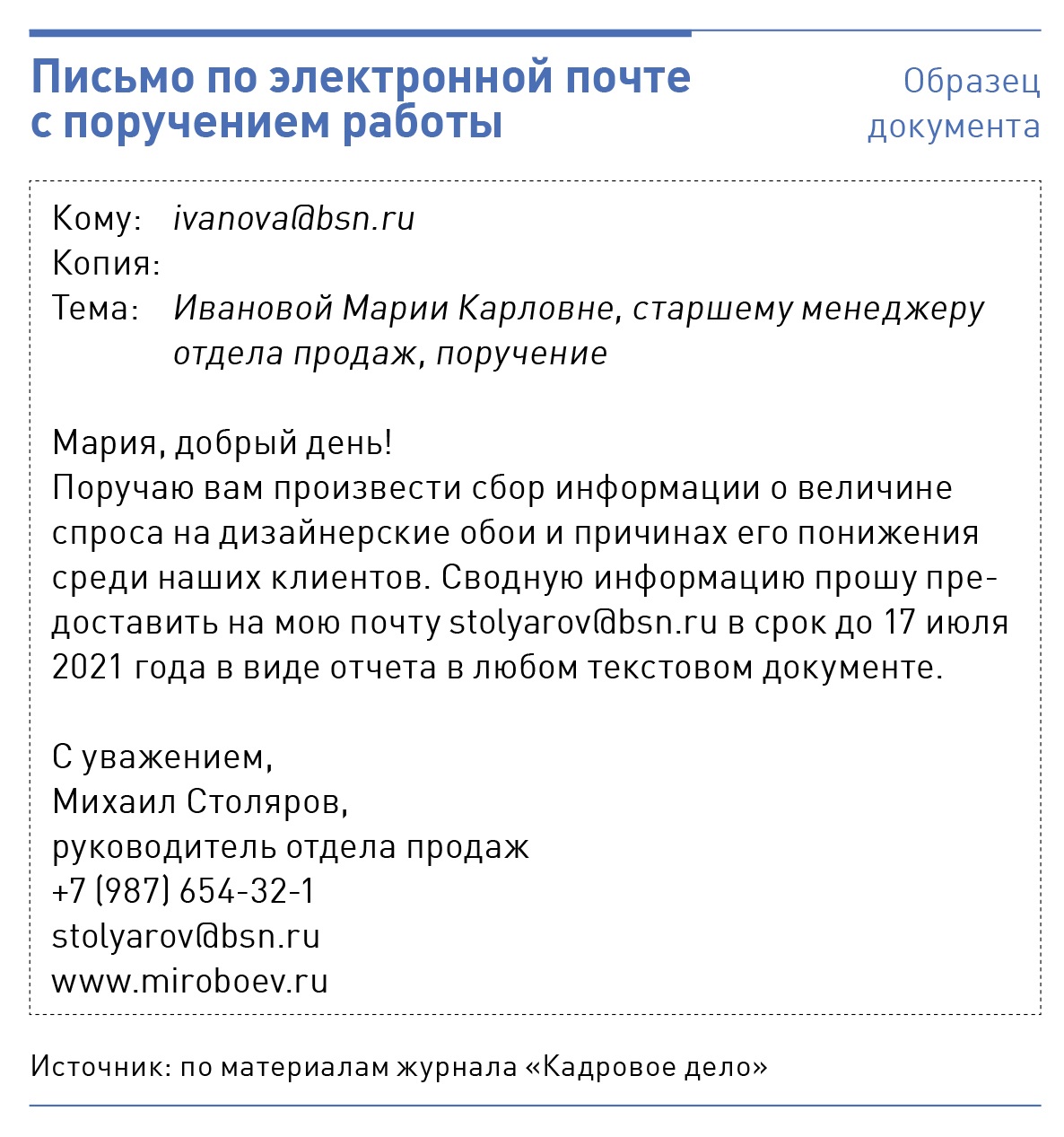 Образец письма менеджера по продажам клиенту