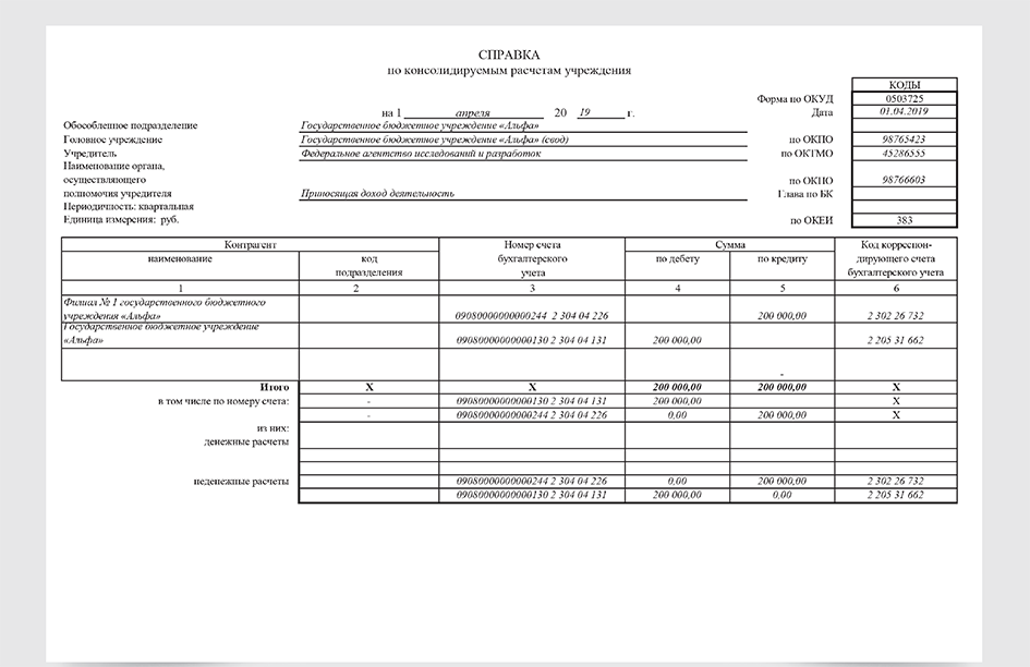 Образец заполнения формы 0503725