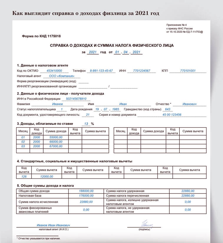 Справки 182н образец заполнения