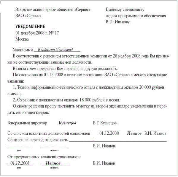 Увольнение работника по несоответствию занимаемой должности. Уведомление о несоответствии занимаемой должности образец. Приказ о несоответствии занимаемой должности.