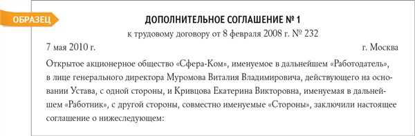 Доп соглашение на замещение временно отсутствующего работника образец