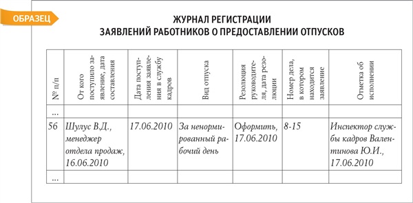 Образец журнал учета заявлений работников образец