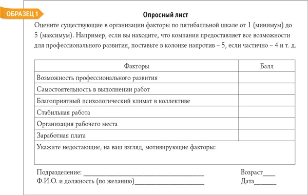 Анкета при увольнении сотрудника образец