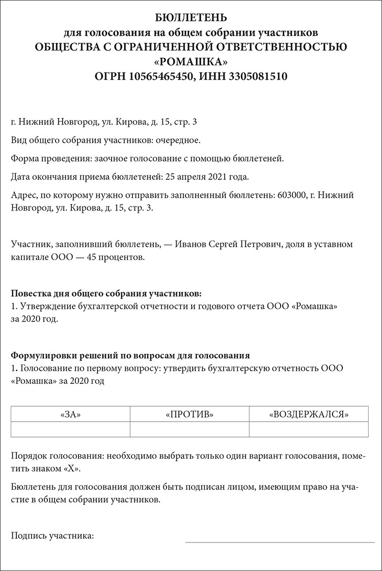 Как заочно утвердить баланс ООО и принять другие решения – Упрощёнка № 4,  Апрель 2021