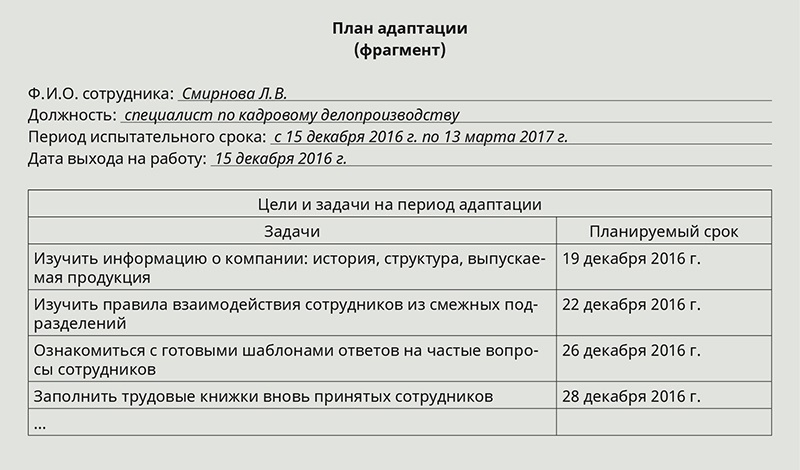 План работы на период испытания