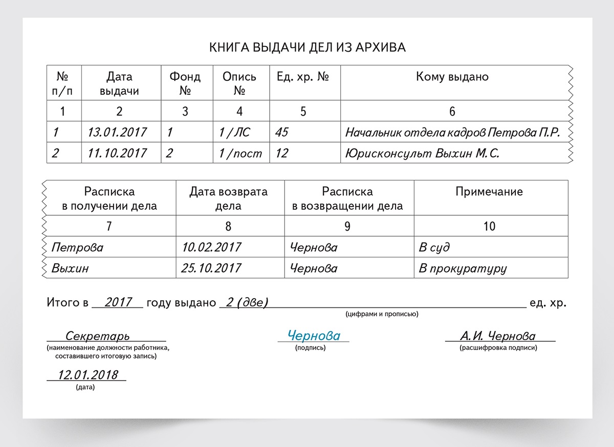 Книга поступления и выбытия документов из архива образец