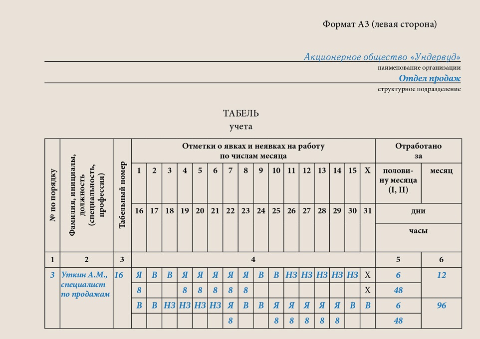 Табель приказ