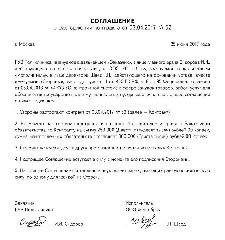 Как лучше расторгнуть контракт по соглашению сторон или