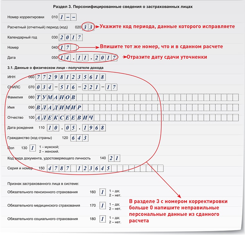 Персонифицированные сведения о физ лицах образец