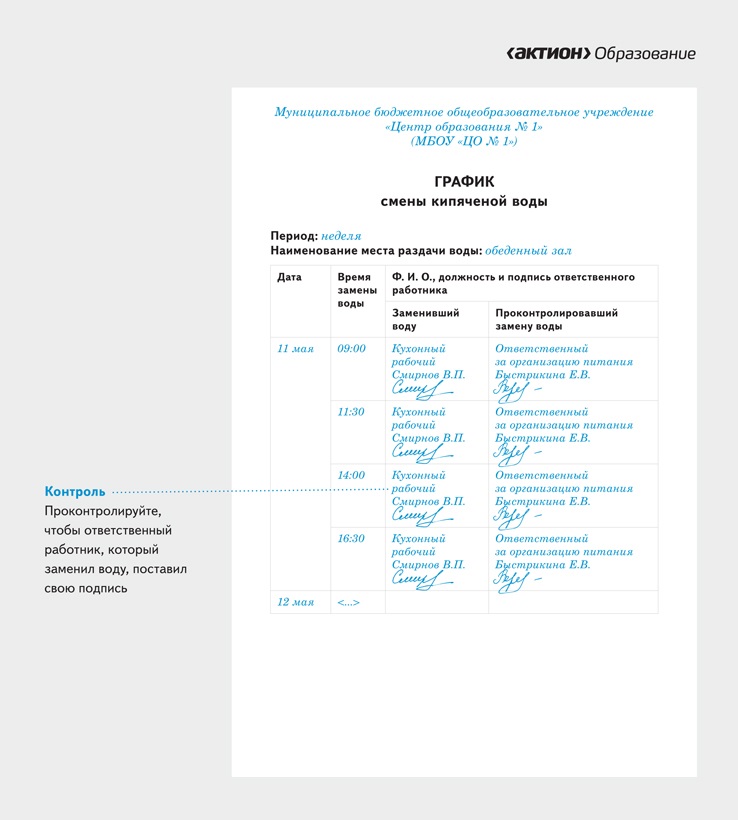 График смены кипяченой воды в детском саду образец по санпин