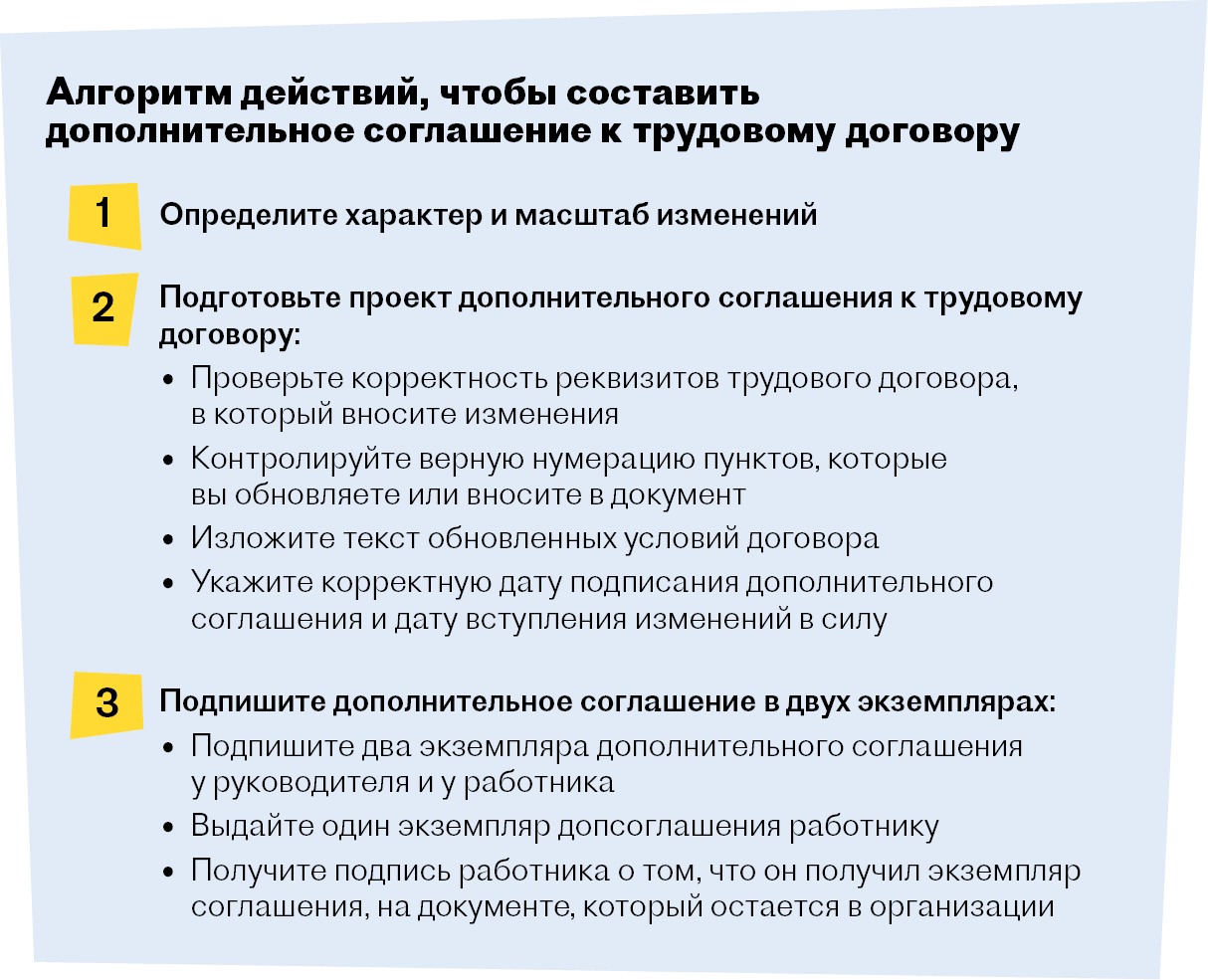 Как оформить дополнительное соглашение к трудовому договору: алгоритм для  трех ситуаций – Кадровое дело № 7, Июль 2023