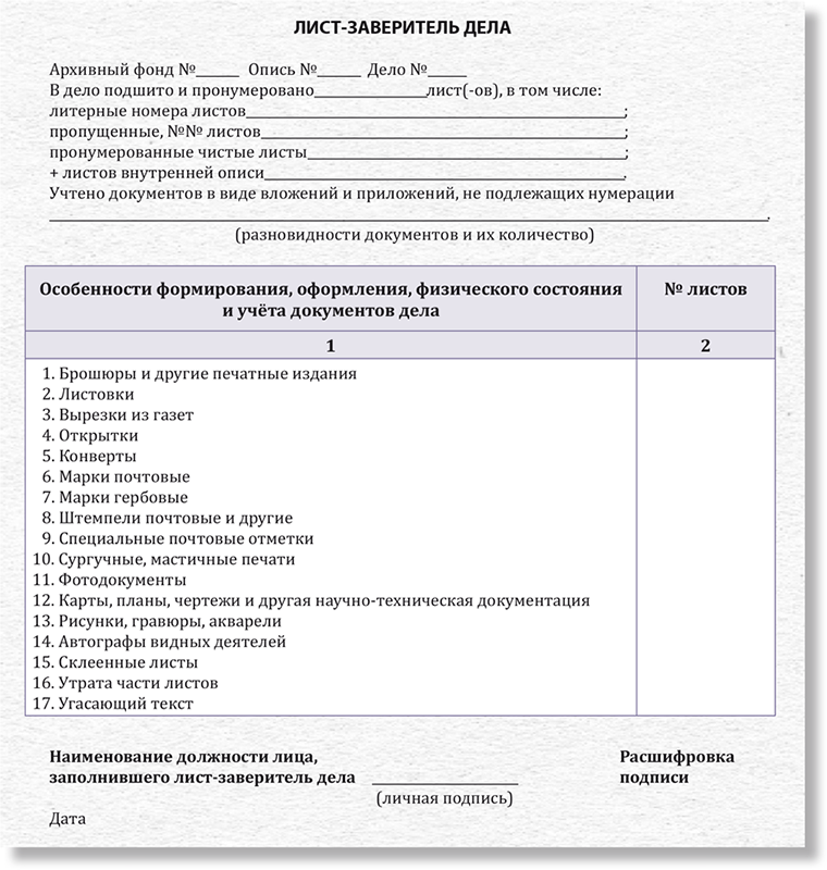 Документ сентября: как правильно оформить лист-заверитель дела ...