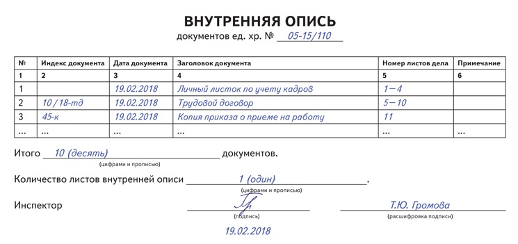 Внутренняя опись документов личного дела образец в казахстане