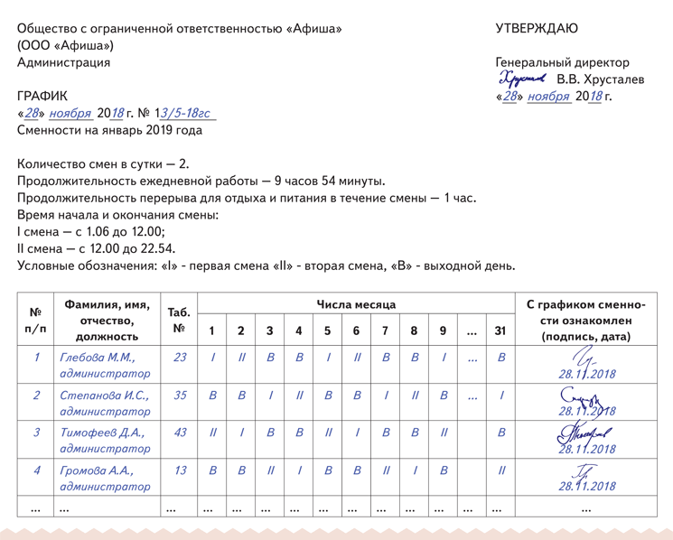 Рабочий день в 2 смены