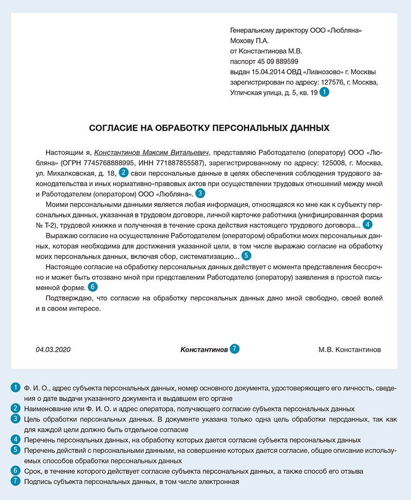 Образец согласия на обработку персональных данных пао россети