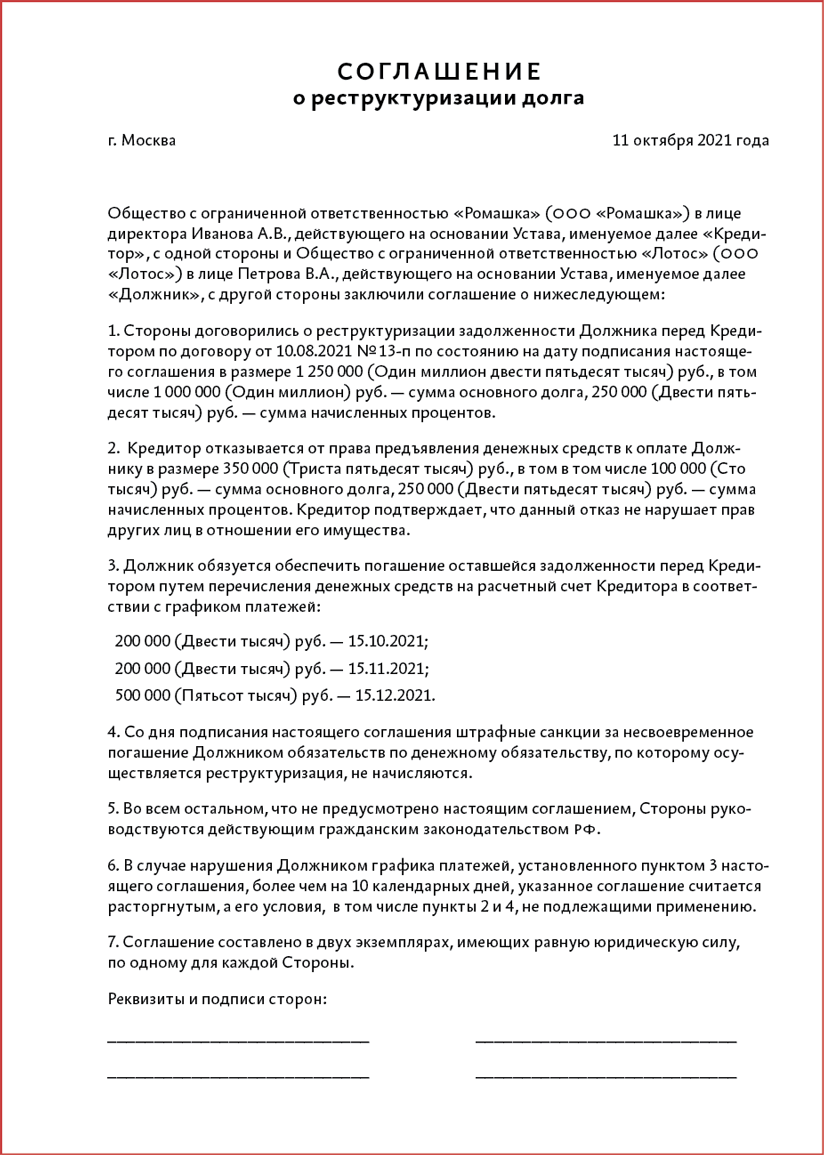 Что включить в соглашение о реструктуризации долга – Юрист компании ...
