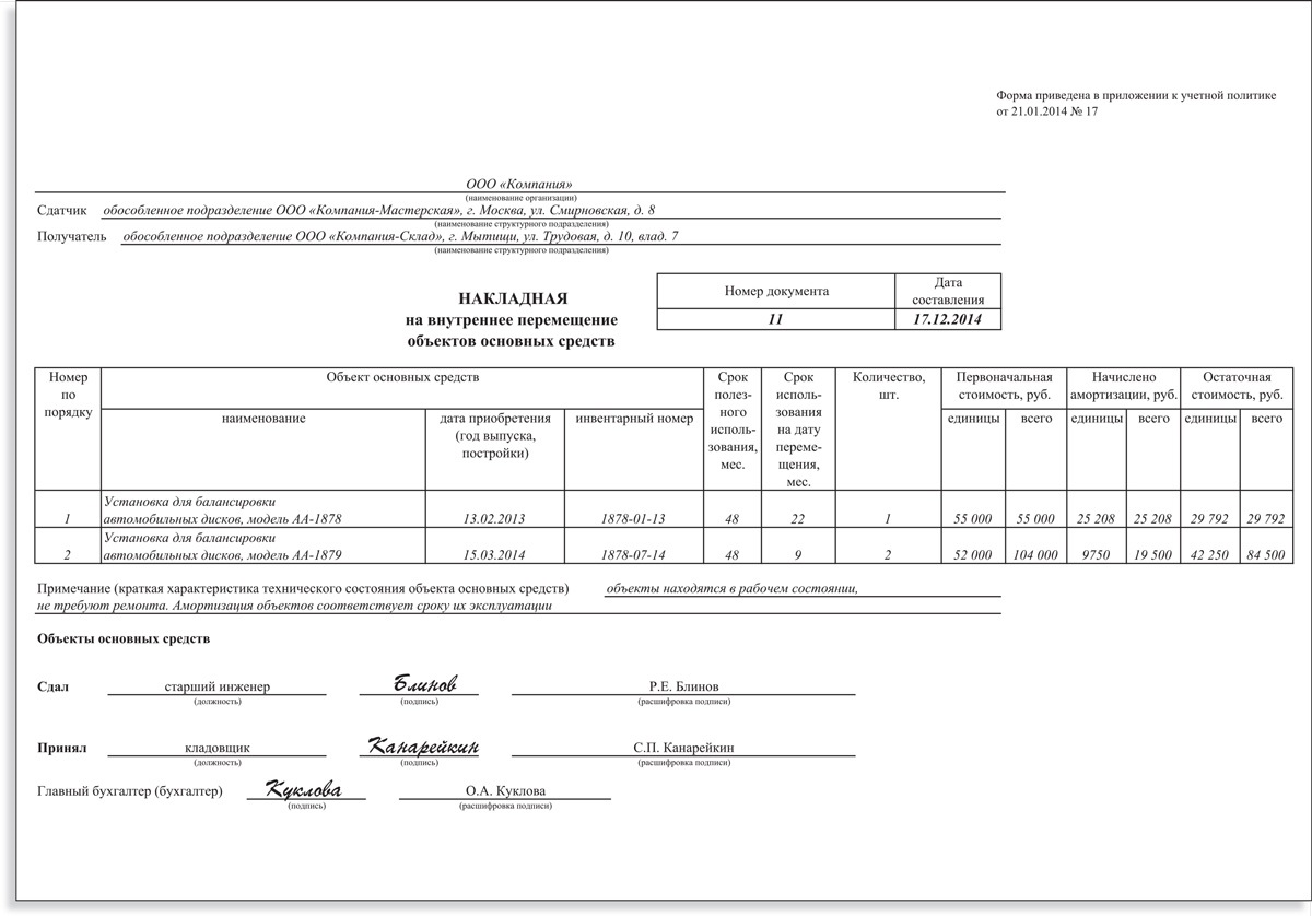 Образец приказа на внутреннее перемещение основных средств образец